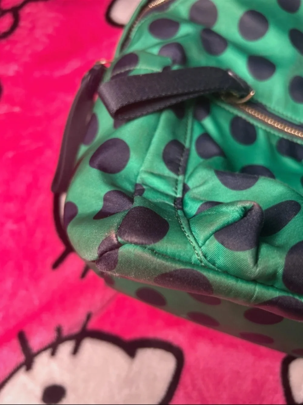 kate spade kids green polka dot backpack with black dots